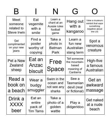 Bring the Thunder Down Under Bingo Card