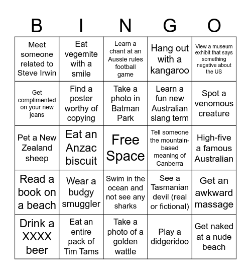 Bring the Thunder Down Under Bingo Card