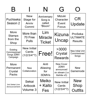 Project Sekai 3rd Anniversary Bingo Card Bingo Card