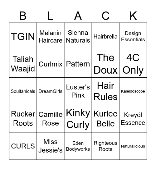 Black Owned Hair Brands! Bingo Card