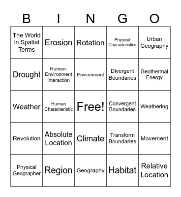 Unit 1 Vocabulary Bingo Card