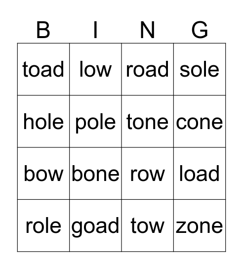 Phonics G2: Long "Oo" Bingo Card