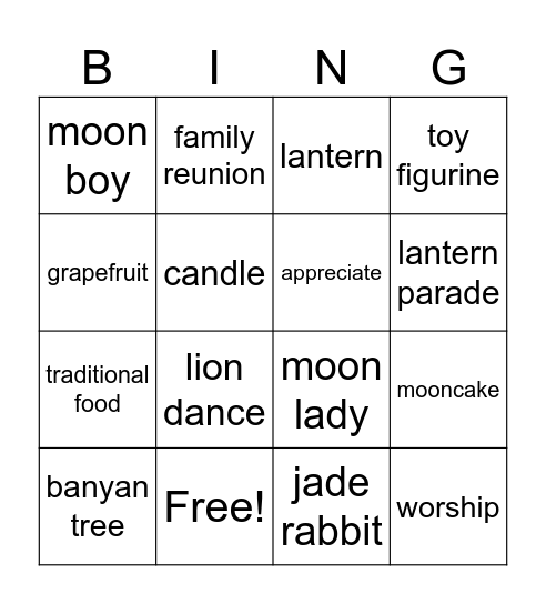 Mid-Autumn Festival Bingo Card