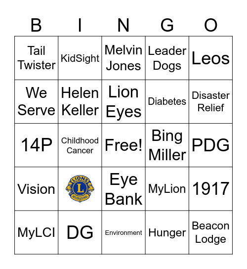 LIONS "LINGO" BINGO Card