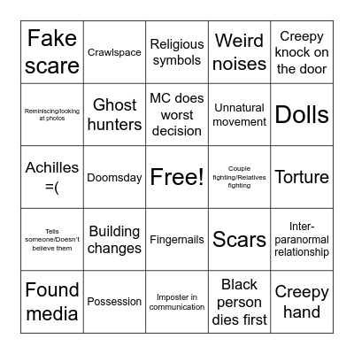 Hoe-ror bingo Card