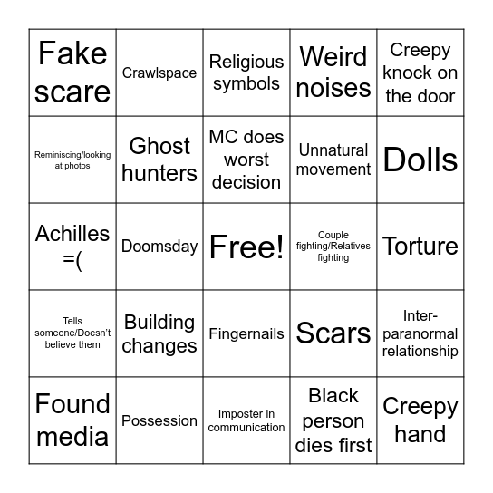 Hoe-ror bingo Card
