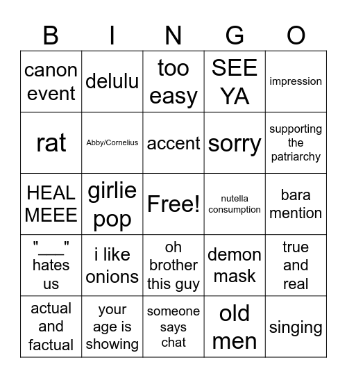 the enthralled Bingo Card
