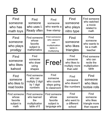 Getting to know You! Bingo Card