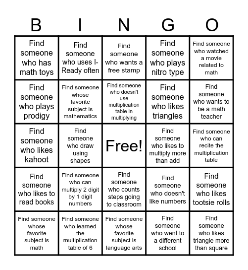 Getting to know You! Bingo Card