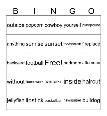 Compound Words Bingo Card