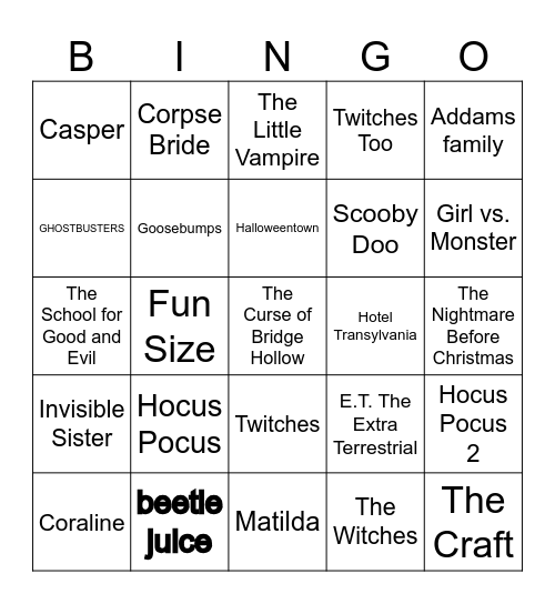 Halloween Movies Bingo Card