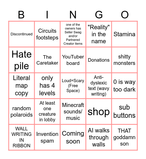 RR Backrooms Bingo V2 Bingo Card