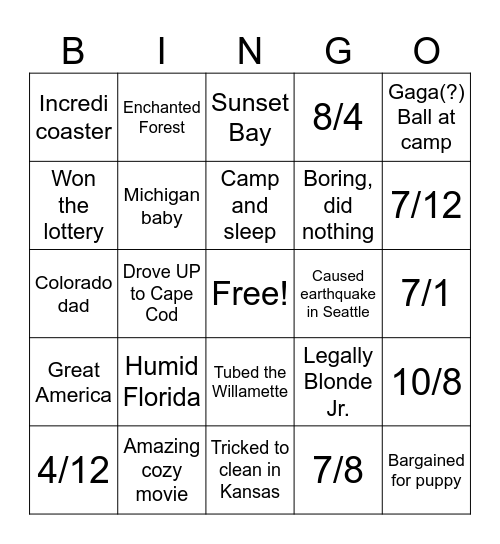Untitled Bingo Card