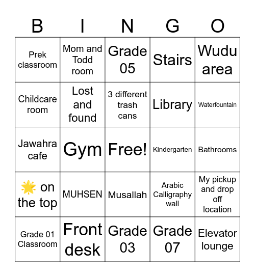 Maps Sunday school. Bingo Card