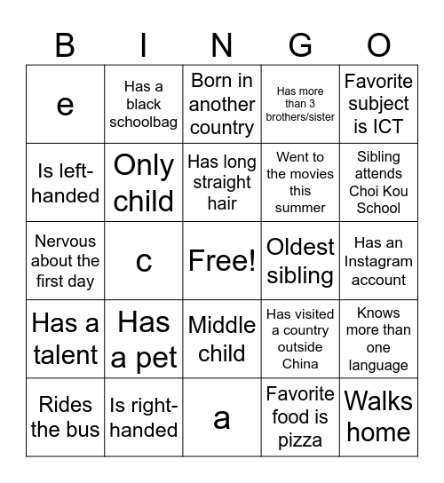 Untitled Bingo Card