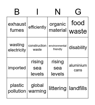 Form 2 Vocabulary Bingo Card