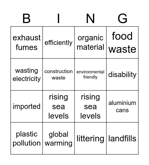 Form 2 Vocabulary Bingo Card