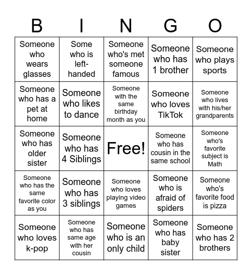 Human Bingo Card