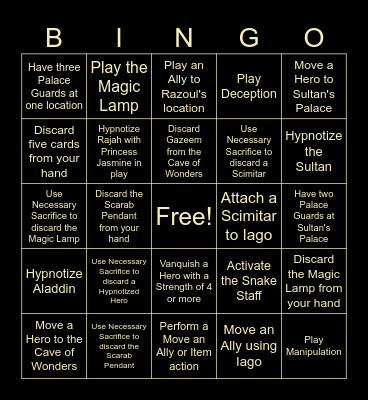Disney Villainous: Jafar Bingo Card