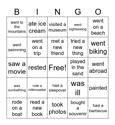 Holidays Bingo Card