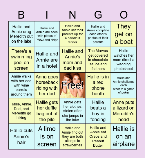 The Parent Trap Movie Night Bingo Card