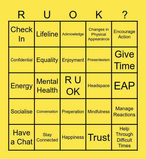 R U OK Bingo Card