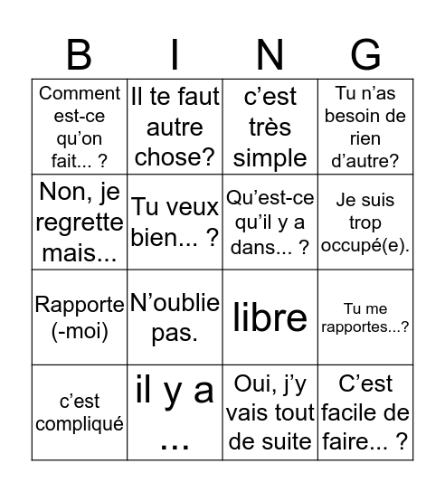 Expressions: Chp 3-1 Bingo Card