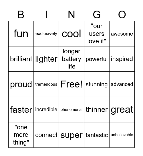 Apple Keynote Bingo Card