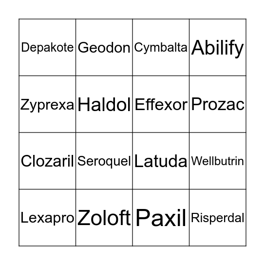 Brand Name Bingo Card