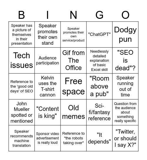 Brighton SEO Bingo Card