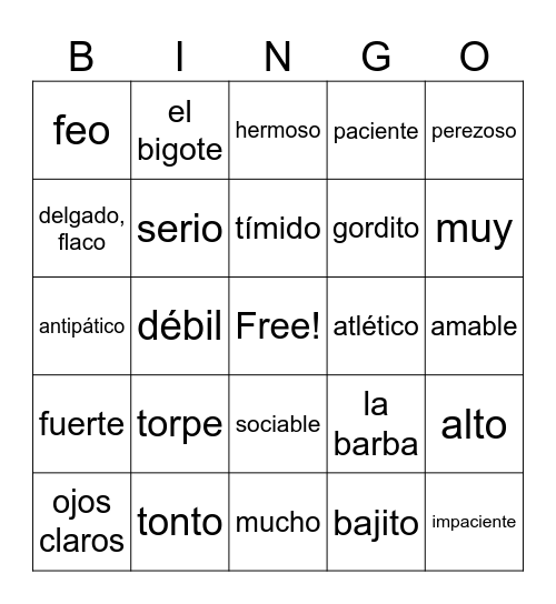 Descripciones Bingo Card