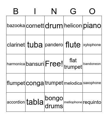 MUSICAL INSTRUMENTS Bingo Card