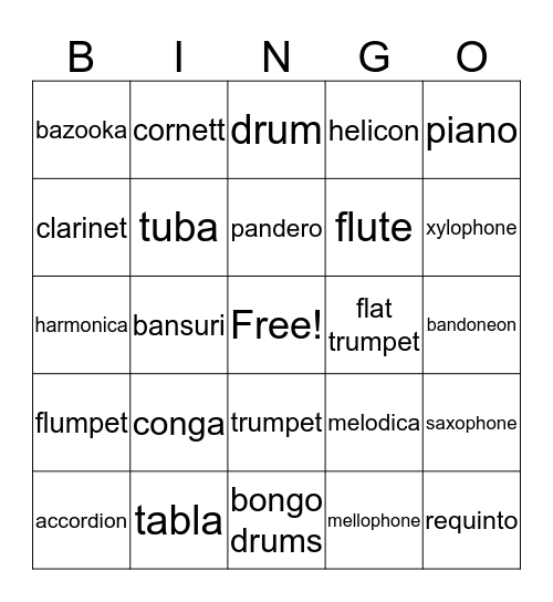 MUSICAL INSTRUMENTS Bingo Card