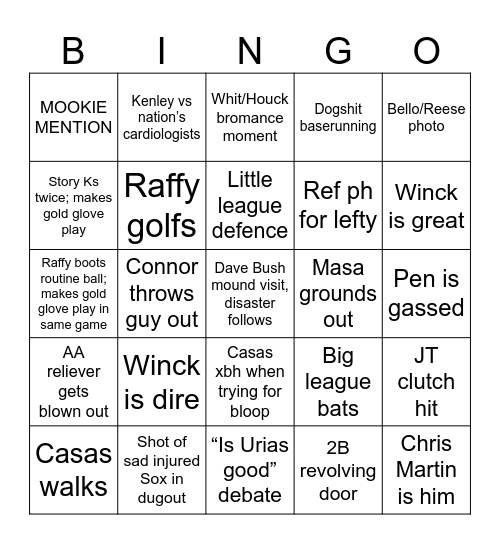 23 Sox Bingo Card