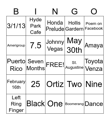 Sheyla's Bridal Bingo Card