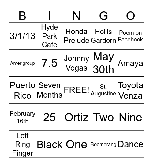 Sheyla's Bridal Bingo Card