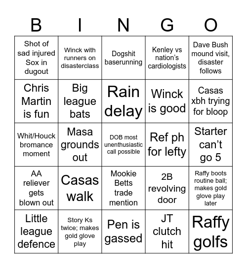 23 Red Sox Bingo Card