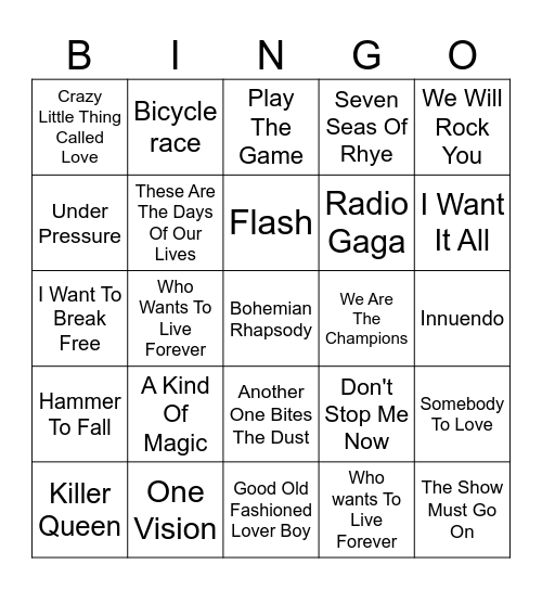 Queen Bingo Card