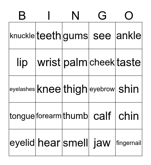 Inside/Outside Bingo Card