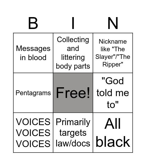 REDM SERIAL KILLER Bingo Card