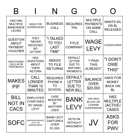 DOR SUCKS Bingo Card