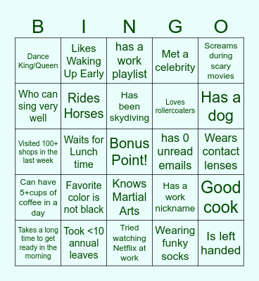 Get to know each other! Bingo Card