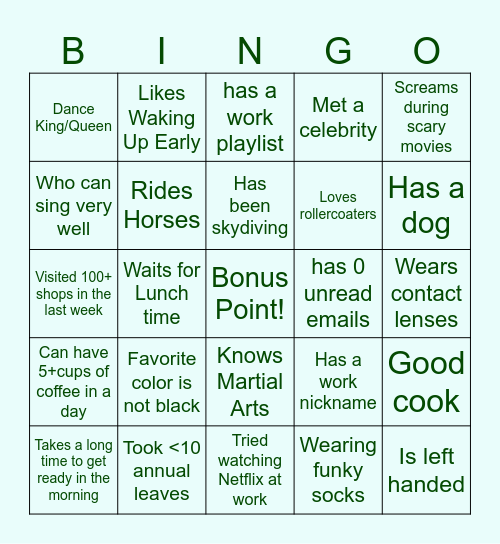 Get to know each other! Bingo Card