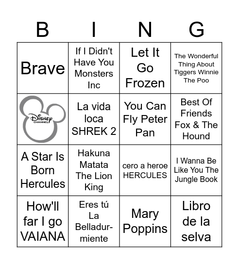 Disney Bingo Card