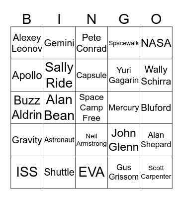 Space Camp Bingo Card