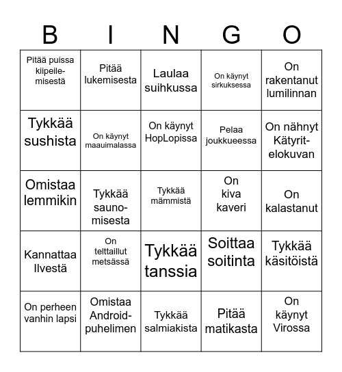 Yläaste Bingo Card