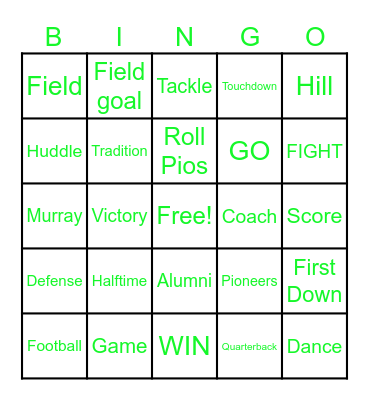 Homecoming Bingo Card