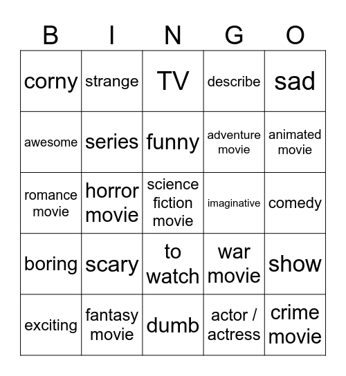 Filme und ADJ Bingo Card