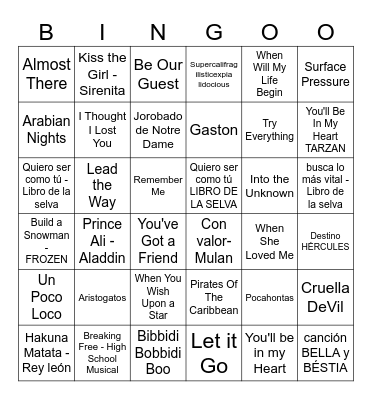 Disney Bingo Card