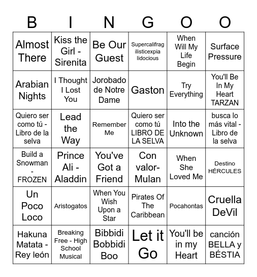 Disney Bingo Card